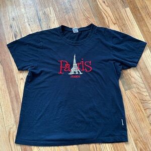 Lyda Paris France Eiffel Tower Embroidered Navy Blue and Red T-Shirt